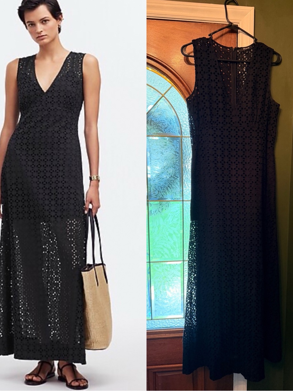 Madewell Black Sleeveless V-Neck Eyelet Maxi Dress